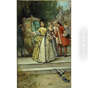 An Outdoor Scene With Figures In Aristocratic Dress by Edward Percy Moran