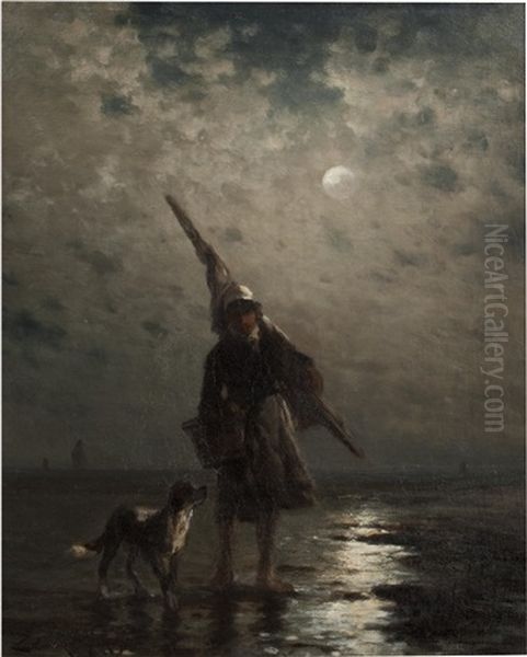 Young Fisherman With Dog - view 1