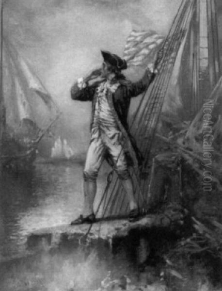An American Colonial Naval Officer Shouting To Another Ship - view 1