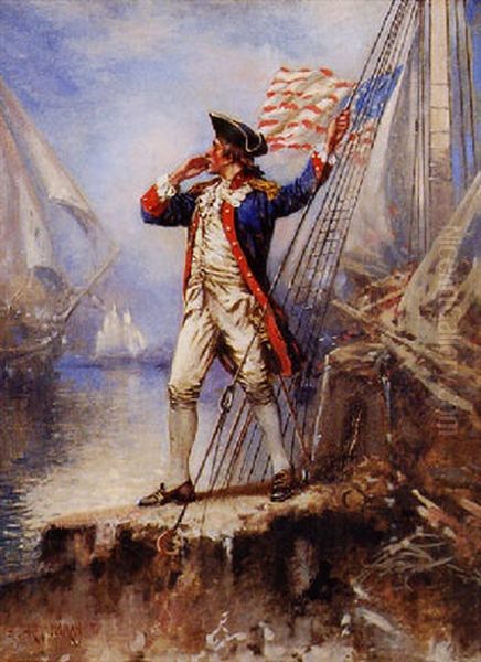 An American Colonial Naval Officer Shouting To Another Ship - view 1