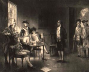 Nathan Hale Before Lord Howe by Edward Percy Moran