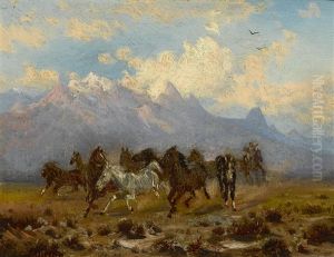 Wild Horses Beneath The Tetons, Wyoming by Peter Moran