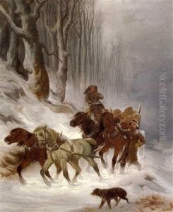 Winter Landscape With Figures And A Dog Beside A Team Of Horses Winter Landscape With Figures And A Dog Beside A Team Of Horses
