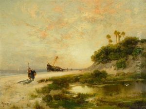 Beach Scene In Fort George Island, Florida by Thomas Moran