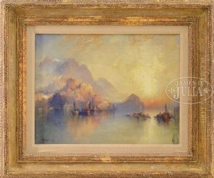 A Hillside Village At Sunset by Thomas Moran