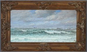 Breaking Waves And Distant Steamer by Thomas Moran