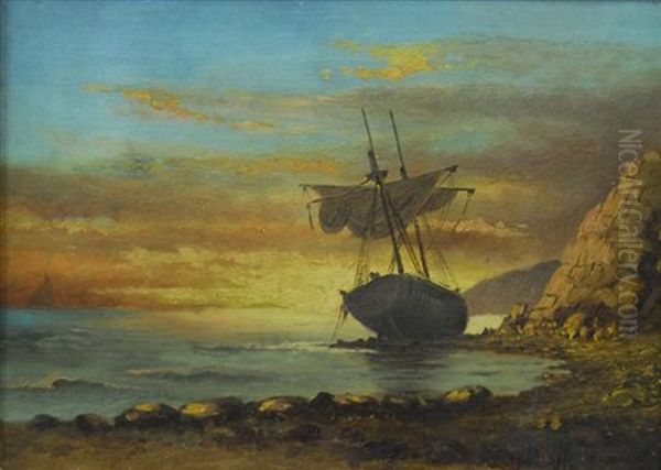 Ship Run Aground At Sunset - view 1