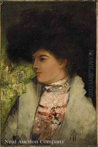 Portrait Of A Lady In A Black Feathered Hat by Thomas Moran