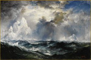 Moonlight, Icebergs In Mid-atlantic by Thomas Moran