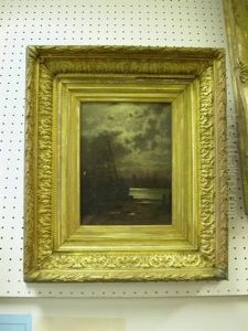 Moonlit Harbor Scene With Boats And Figures by Thomas Moran