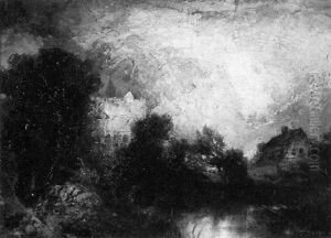 Sunset Beyond The Cottage by Thomas Moran