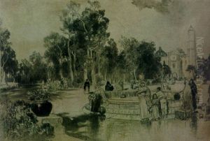Woman At The Fountain, Vera Cruz by Thomas Moran