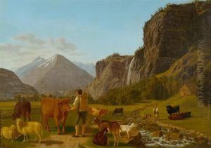 Herdsman With Animals Near Reichenbachfall Hasliberg Herdsman With Animals Near Reichenbachfall Hasliberg