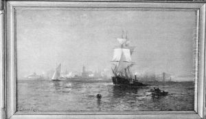 New York Harbor With Tugboat Assisting Sailing Ship by Edward Moran