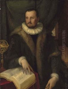 Portrait Of Francesco I De Medici (1541-1587), Grand Duke Of Tuscany, Three-quarter-length, In A Fur-trimmed Coat And A White Ruff, His Hand Resting... by Francesco (Il Poppi) Morandini