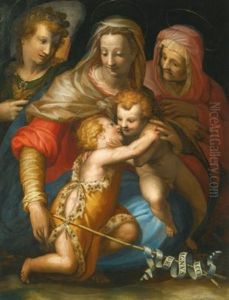 The Madonna And Child With Saint Anne, The Infant John The Baptist And The Archangel Michael by Francesco (Il Poppi) Morandini
