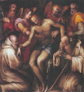 Le Christ Soutenu Par Deux Anges Entre Saint Pierre, Saint Paul, Saint Romuald Et Saint Benoit by Francesco (Il Poppi) Morandini