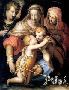 The Holi Family With The In- Fant Saint John The Baptist, Saint Anne And The Archangel Michael. by Francesco (Il Poppi) Morandini