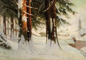Sonnendurchfluteter Winterwald by Walter Moras
