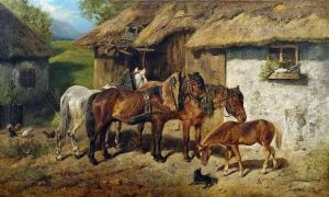 Harnessed Horses At A Stable