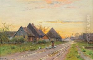 Gansehirtin Auf Der Dorfstrase by Walter Moras