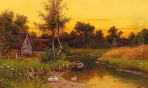 Idyllic Evening Scene On The Spree by Walter Moras