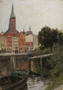 Blick Uber Die Trave Auf St. Petri In Lubeck