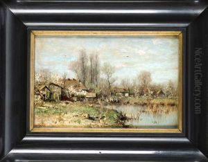 Herbstliches Gehoft Mit Weiher by Walter Moras