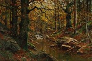 Autumn Forest With A Stream by Walter Moras