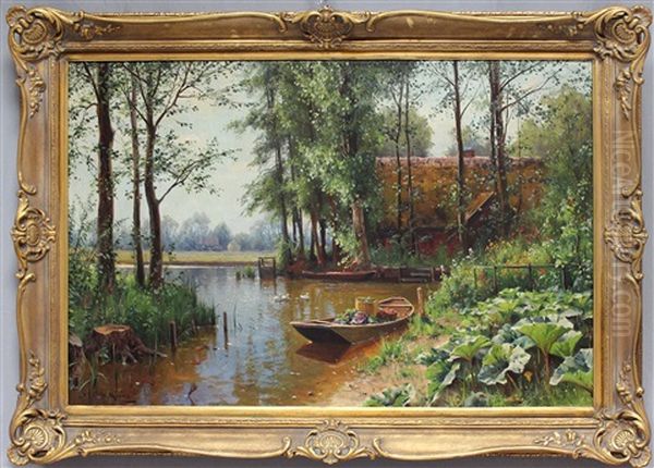 Spreewald Mit Bauernhaus An Kanal Mit Boot - view 1