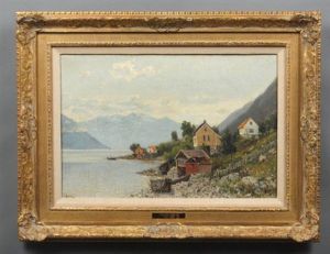 Lake And Mountains Landscape With Watermill Houses by Walter Moras
