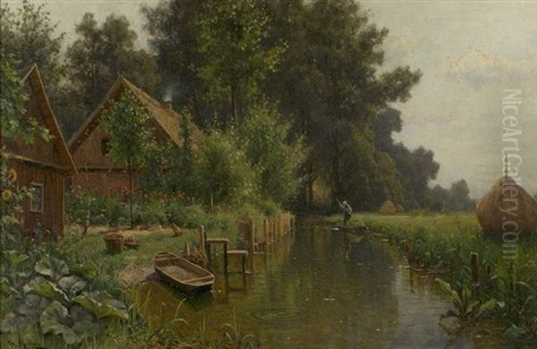River Landscape With Cottage - view 1