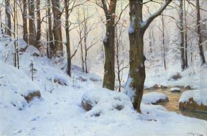 Creek In A Forest In Winter by Walter Moras