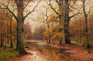 Autumnal Forest With Houses by Walter Moras