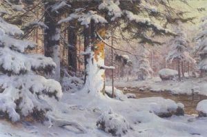 Verschneiter Tannenwald by Walter Moras