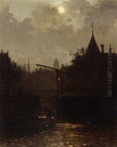 Amsterdam By Night, With The Schreierstoren In The Foreground by Walter Moras
