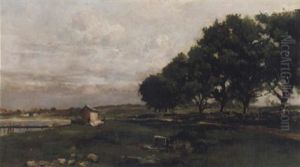 Sommarlandskap Med Byggnader Och Figurer by Walter Moras