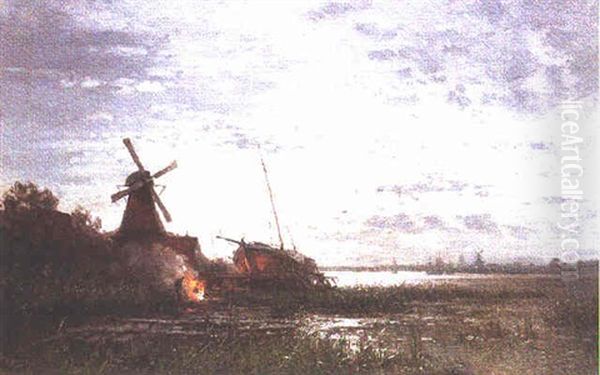 Hollandische Fluslandschaft Im Mondenschein - view 1