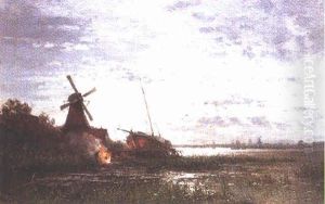 Hollandische Fluslandschaft Im Mondenschein by Walter Moras