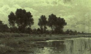 Kuhe Am Weiher In Norddeutscher Landschaft by Walter Moras