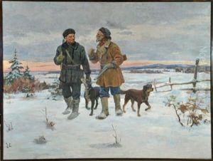 Lenin Auf Der Jagd In Verschneiter Landschaft by Alexandre Victor Moravov