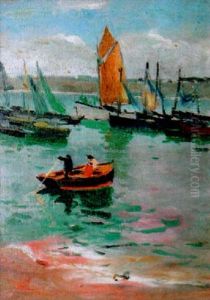 Voiliers Au Mouillage Et Barque A La Godille