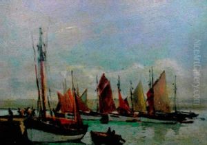 Thoniers Sous Voiles Pres De La Cale by Paul Morchain