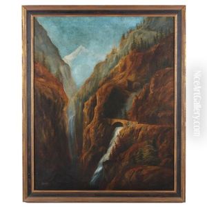 Gorge With Waterfalls by Gustav Adolph Mordt