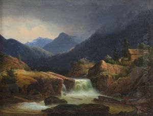 Landskap Med Foss by Gustav Adolph Mordt