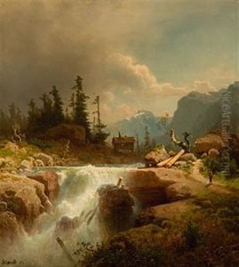 Landskap Med Foss by Gustav Adolph Mordt