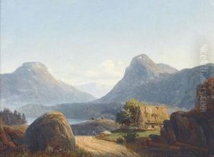Gebirgspartie Mit Hutte by Gustav Adolph Mordt