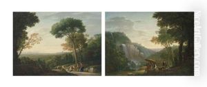 The Campagna Viewed From The North, With Rome In The Distance And Figures In The Foreground; And The Falls At Tivoli And The Villa Of Maecenas, With Figures In The Foreground The Campagna Viewed From The North, With Rome In The Distance And Figures In The Foreground; And The Falls At Tivoli And The Villa Of Maecenas, With Figures In The Foreground