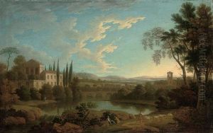 An Italianate River Landscape With A Shepherd In The Foreground, A Villa Beyond An Italianate River Landscape With A Shepherd In The Foreground, A Villa Beyond