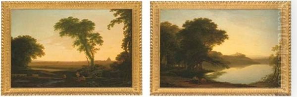An Extensive View Of Rome With Figures And Goats In The Foreground (+ View Of Lake Albano And Castel Gandolfo With Figures In The Foreground; Pair) - view 1